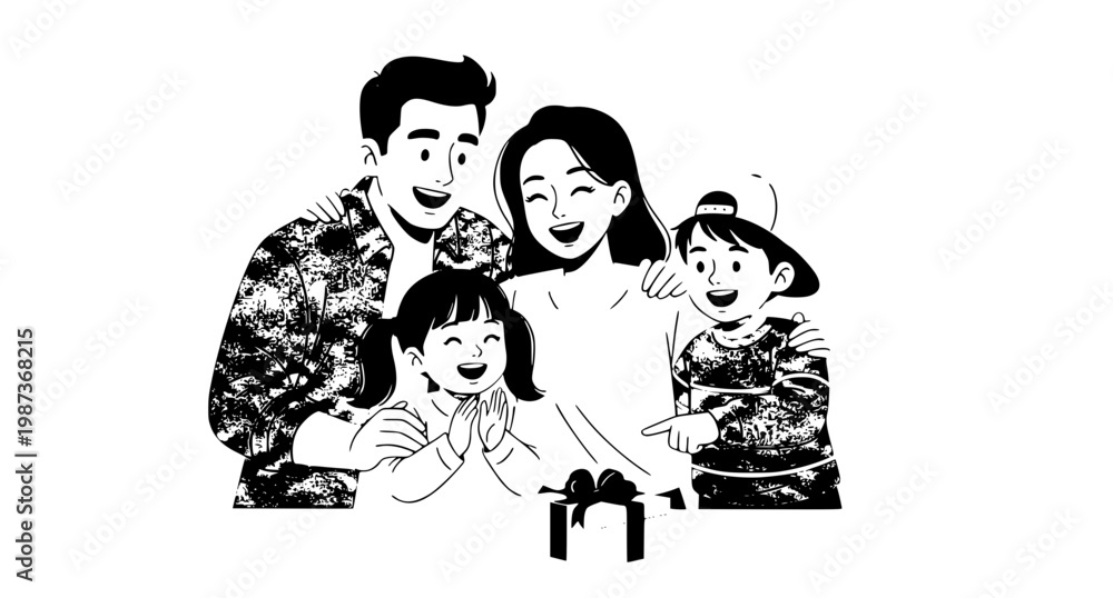 Fototapeta premium Family Celebrating with Gift Vector Illustration Joyful Moment