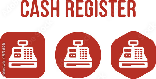 Red Cash Register Icon Set for Retail and Point of Sale Systems, Flat Vector Illustration