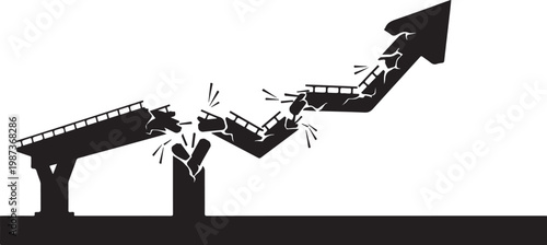 Breaking Barriers Growth Arrow Overcoming Failure Concept, Business Recovery Success Symbol, Crisis to Growth Vector Illustration