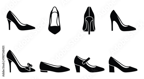 Set of elegant high heel shoes isolated on transparent background with various styles vector art