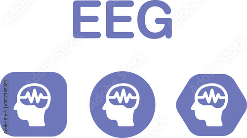 EEG Icon Set – Brainwave Monitoring, Medical Neurodiagnostic Symbol, Flat Vector Illustration