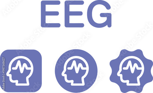 EEG Icon Set – Brainwave Monitoring, Neurology, Medical Diagnostic Symbols in Flat Vector Style