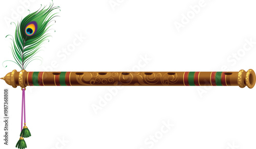 peacock feather with krishna flute 