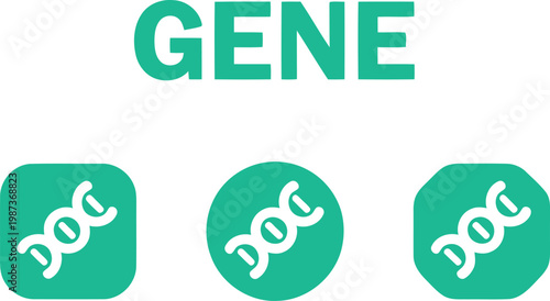 Green DNA Gene Icon Set for Biotechnology, Genetics, and Medical Science Applications