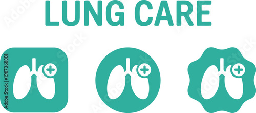 Lung Care Medical Icon Set – Healthcare, Respiratory Health, Pulmonology, Flat Vector Illustration