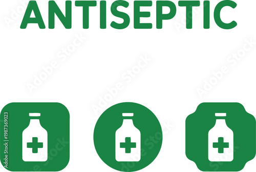 Green antiseptic bottle icon set for medical, healthcare, and pharmacy design isolated on white background