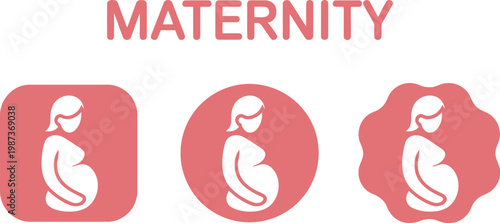 Maternity icon set in pink for pregnancy, motherhood, and prenatal care design projects