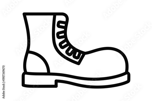 Detailed line drawing of a sturdy laceup work boot with reinforced toe isolated illustration