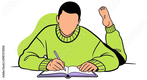 Student writing in notebook vector illustration for study learning education concentration academic work school and productivity concept