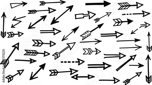 Collection of hand drawn black and white arrows
