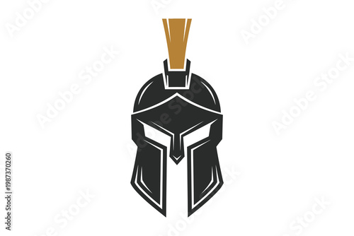 Ancient spartan warrior helmet with golden plume design vector illustration for logos and branding projects