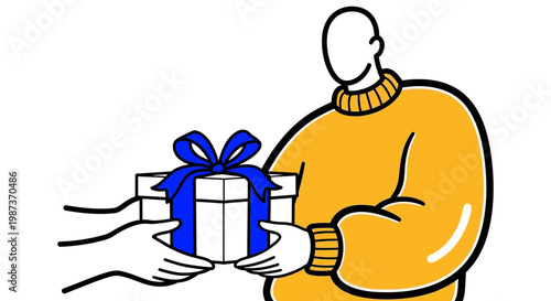 Foto Illustration of female event planner handing a wrapped gift to a client celebrat