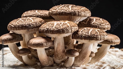 Cinematic Macro Time-lapse of Organic Shiitake Mushroom Growth on Mycelium Substrate
