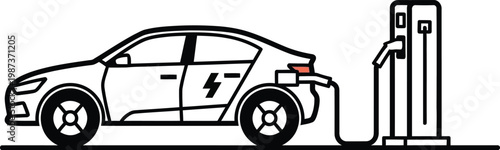 Electric car charging station, clean energy vehicle, modern transportation concept