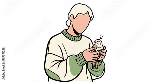 Environmental volunteer holding dove sustainability and peace ecological awareness compassion conservation campaign concept vector illustration