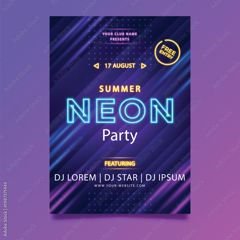 Fototapeta premium Neon music party poster template