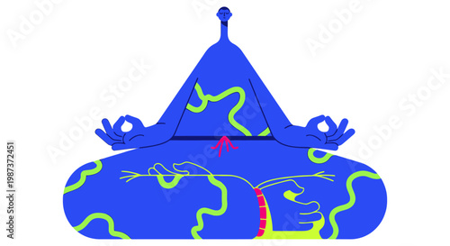 Person meditating in lotus position vector illustration for mindfulness mental health wellness yoga practice relaxation zen balance therapy concept