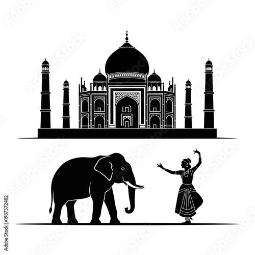Taj Mahal Elephant Dancer Silhouette India Travel Landmark
