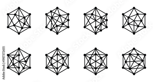 Hexagonal geometric connect icons set on transparent background for abstract network design concepts