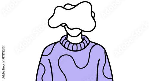 abstract figure with a cloud-like head, symbolizing contemplation and anonymity for modern marketing and mental health awareness.