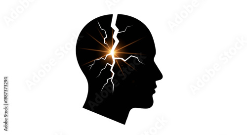 Black Silhouette Human Head Crack Light Breakthrough Clarity Minimal Vector Set