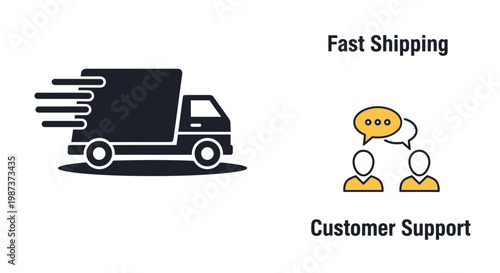 Delivery truck icon, fast shipping symbol, customer support illustration, logistics vector graphics