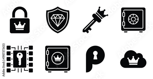 Security padlocks and a strongbox protect valuable objects with keys and cloud backup security