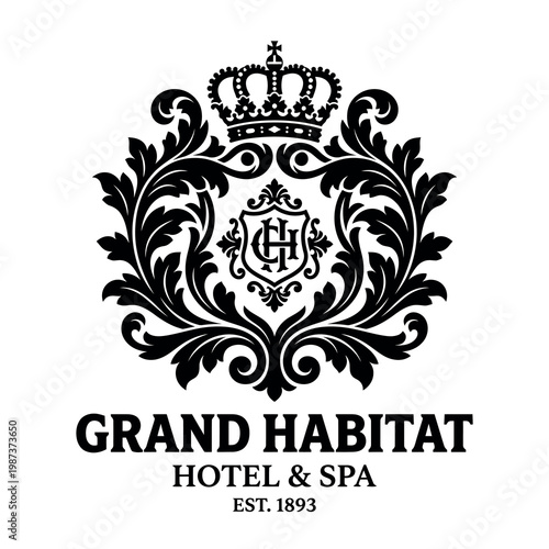 Luxury hotel logo with crown and floral design.