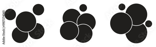 Set of Multiple circle photo collage grid template vector illustration. Black and white picture wall album for abstract background, business, collage art, digital photo,