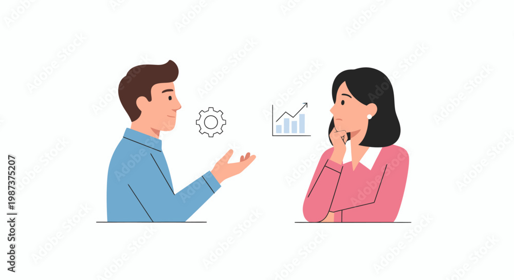Obraz premium Two people discussing business ideas and graphs.