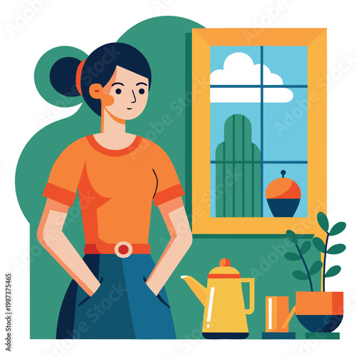 Relaxed Girl Indoors Cozy Lifestyle Illustration