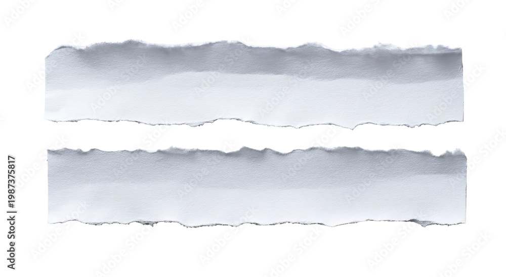 Naklejka premium Two ripped white paper strips with textured edges on a black background