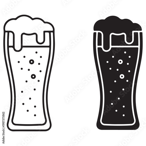 Two glasses of beer, one outline and one solid black icon