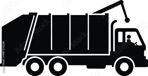 Black silhouette of a garbage truck a modern waste management vehicle
