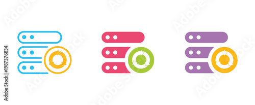 Colorful server with recycling symbols blue