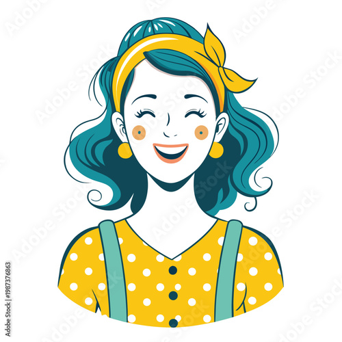 Stylish Cheerful Woman Line Art Illustration