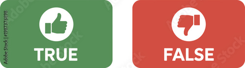 Like and dislike icon set, clean vector graphics showing thumbs up thumbs down and true false symbols for rating system feedback and UI interface design concept.