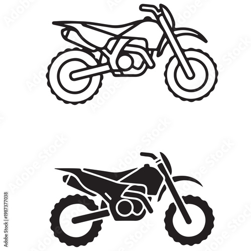 Dirt bike outline and silhouette vector graphics