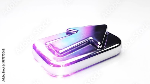 Futuristic 3D Render of Metallic Up Arrow Icon Surrounded by Energy and Abstract Colorful Light on White Background