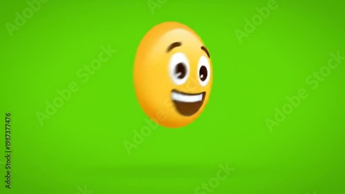 Cheerful animated emoji with joyful expression floating against a vibrant green background, digital artwork