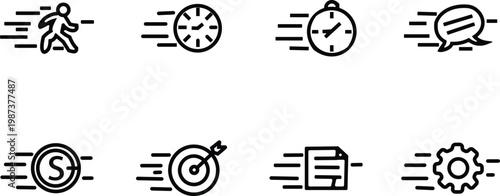 Time management and efficiency icons a collection of speed goals and productivity symbols
