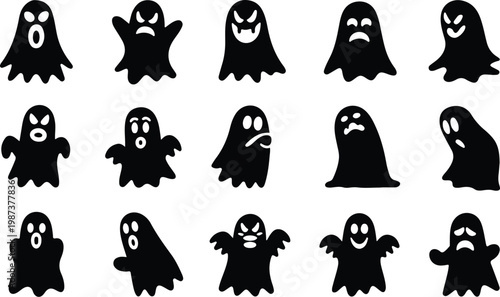 Scary Ghost Silhouette Icon Collection Set