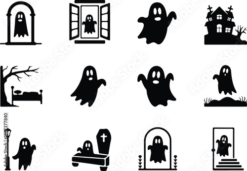 Scary Ghost Silhouette Icon Collection Set