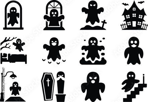 Scary Ghost Silhouette Icon Collection Set