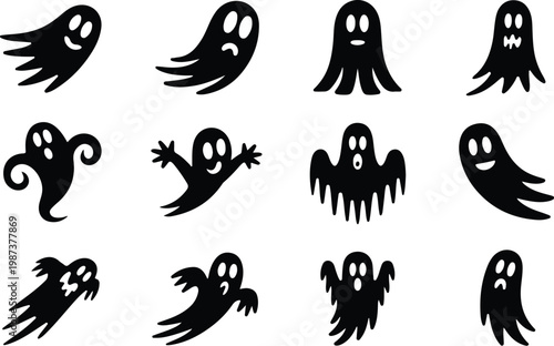 Scary Ghost Silhouette Icon Collection Set