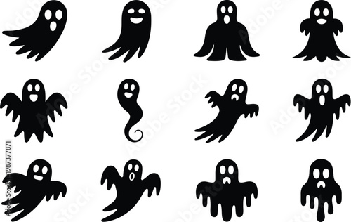 Scary Ghost Silhouette Icon Collection Set
