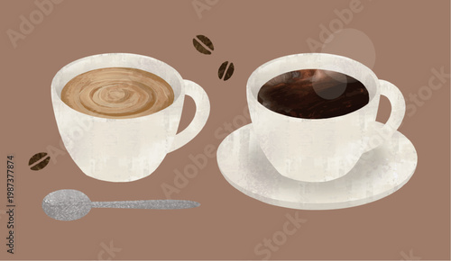 ホットコーヒーカップ2種水彩画