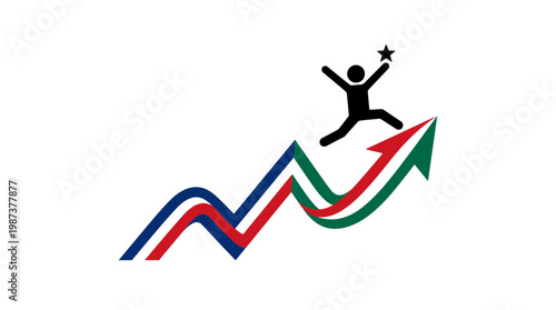 Jumping Person Reaching Star Above Rising Arrow Concept