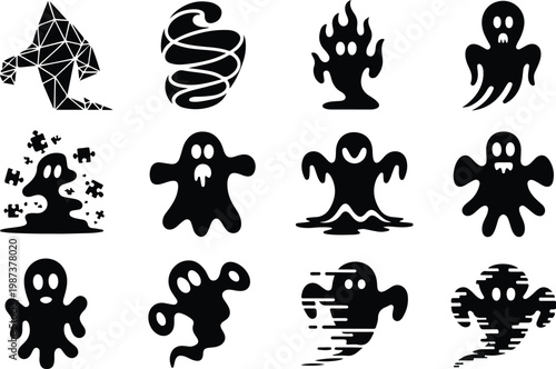 Scary Ghost Silhouette Icon Collection Set