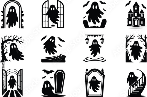 Scary Ghost Silhouette Icon Collection Set